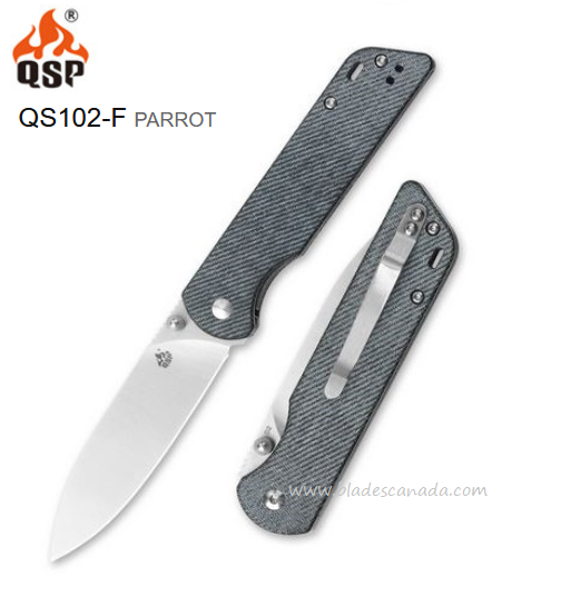 QSP Parrot Folding Knife, D2 Steel, Micarta Denim, QS102-F